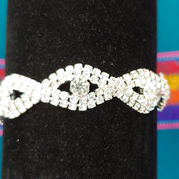 Women's Silver Tone Rhinestone Crystal Formal Bracelet Adjustable - Picture 12 of 13